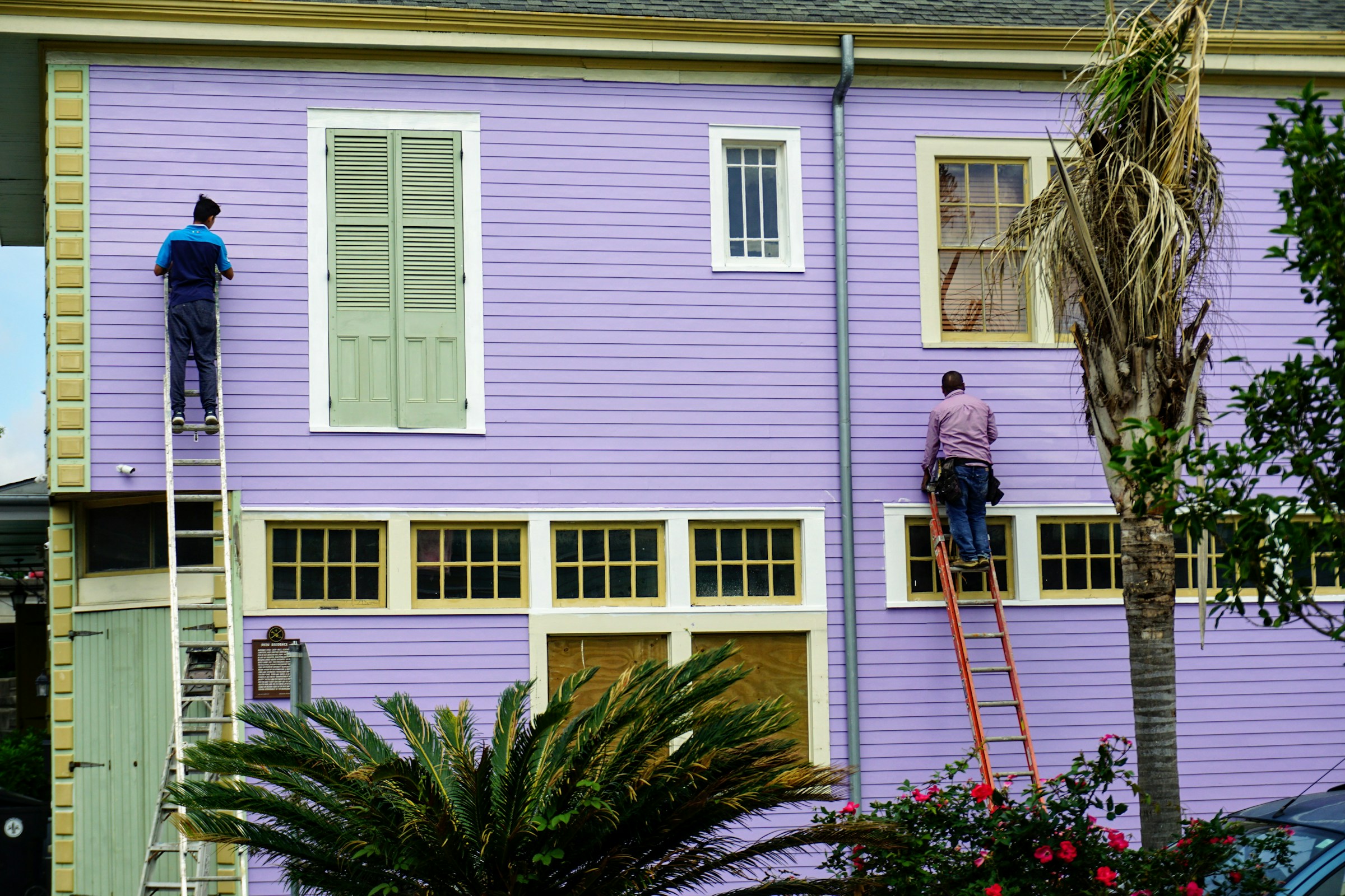 Crew member working on a home repair